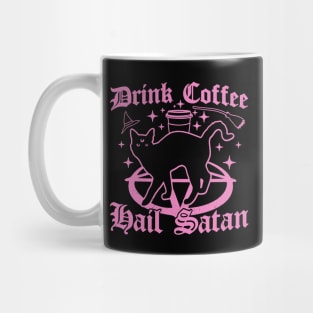 Drink Coffee Hail Satan - Black Cat - Pastel Goth Halloween Mug